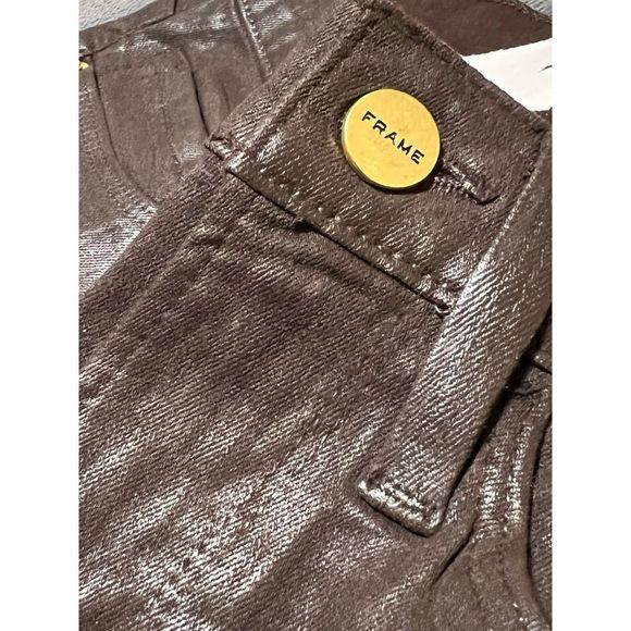 NWT FRAME Chocolate Brown Coated Jeans Denim Pants Size 26 - Picture 15 of 16